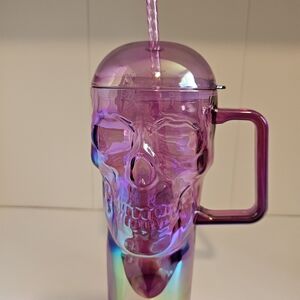 Iridescent Skull Mug with Straw